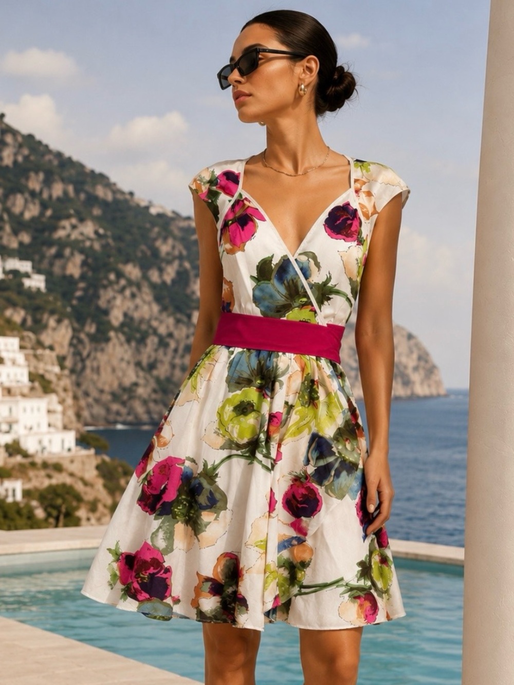 TED BAKER LONDON Adious Anemon Floral Silk Cotton Fit & Flare V Neck Wrap Dress